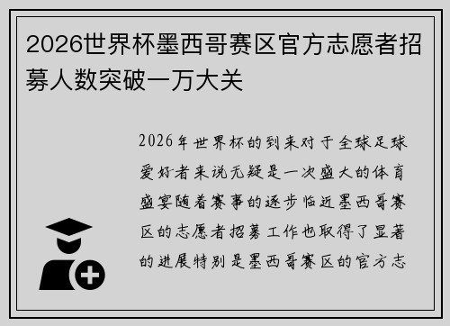 2026世界杯墨西哥赛区官方志愿者招募人数突破一万大关